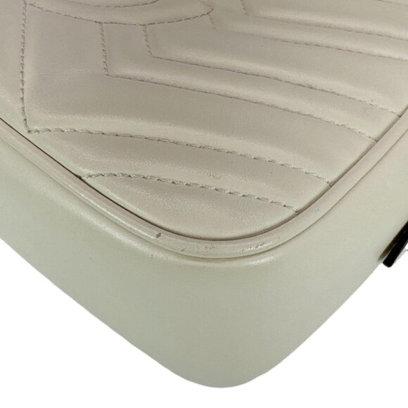 Gucci  GG Marmont Small Matelasse Chevron Leather Camera Bag Off White 447632 - Picture 8 of 12